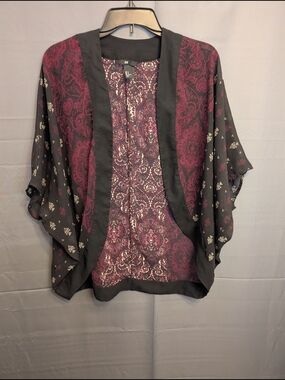 H&M Burgundy and Black Paisley Open-Front Kimono
